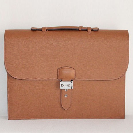 Best Hermes Sac A Depeche Lychee Texture Briefcase Light Coffee 509012